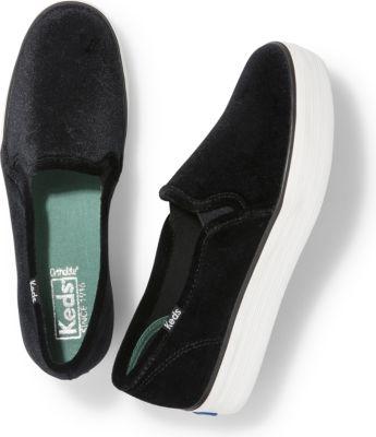 Keds Triple Decker Velvet Black, Size 5m Women Inchess Shoes