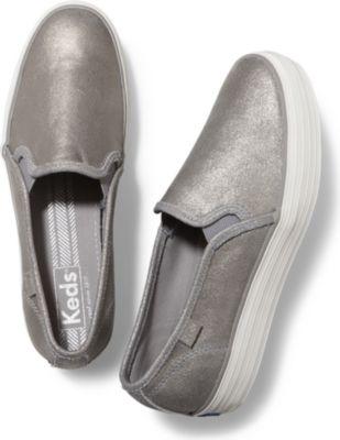 Keds Triple Decker Metallic Leather Silver, Size 5m Women Inchess Shoes