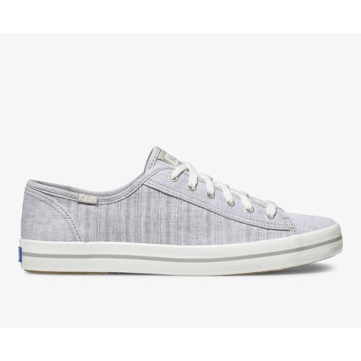 Keds Kickstart Chambray Stripe Linen Lt Gray, Size 7m Women Inchess Shoes