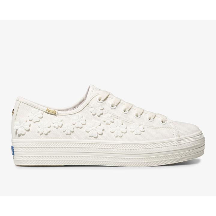 Keds X Kate Spade New York Triple Kick Woven Flowers White, Size 6m Women Inchess Shoes