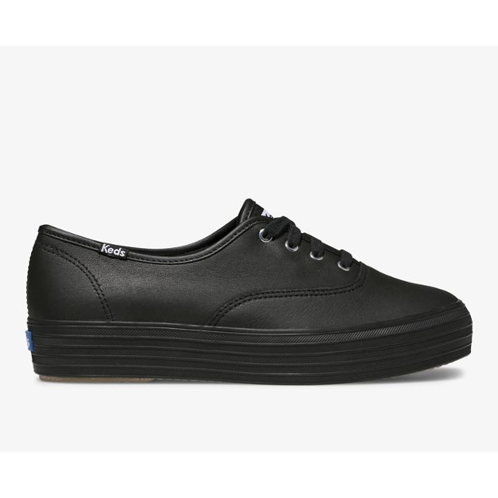 Keds Triple Leather. Black Black, Size 6m Women Inchess Shoes