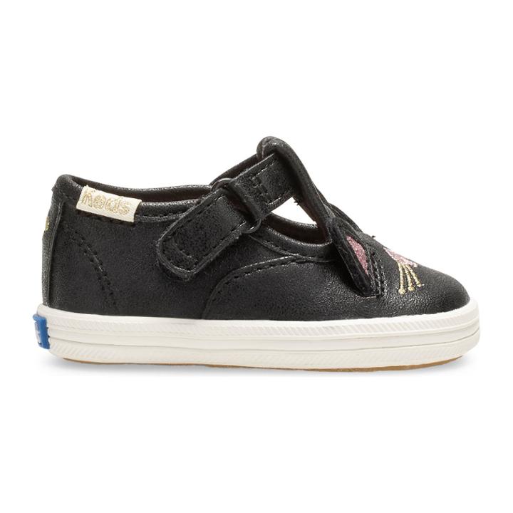 Keds X Kate Spade New York Cat T-strap Champion Crib Sneaker Black Cat, Size 2m Keds Shoes