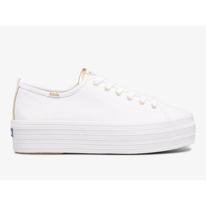 Keds Triple Up Feat. Organic Canvas White Gold, Size 6m Women Inchess Shoes