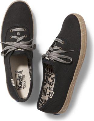 Keds Champion Burlap Foxing Black, Size 5m Women Inchess Shoes