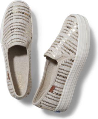 Keds Triple Decker Sequin Stripe Natural Gold, Size 5m Women Inchess Shoes