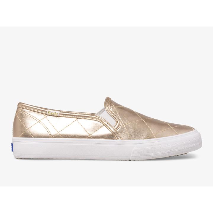 Keds Double Decker Quilted Metallic Gold, Size 10m Women Inchess Shoes