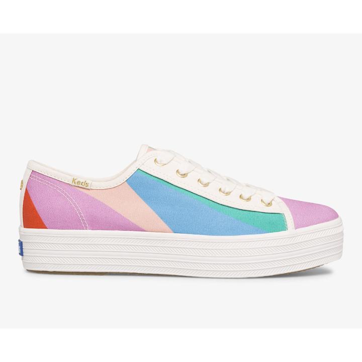 Keds X Kate Spade New York Triple Kick Multi Stripe Canvas Pink Multi, Size 6m Women Inchess Shoes