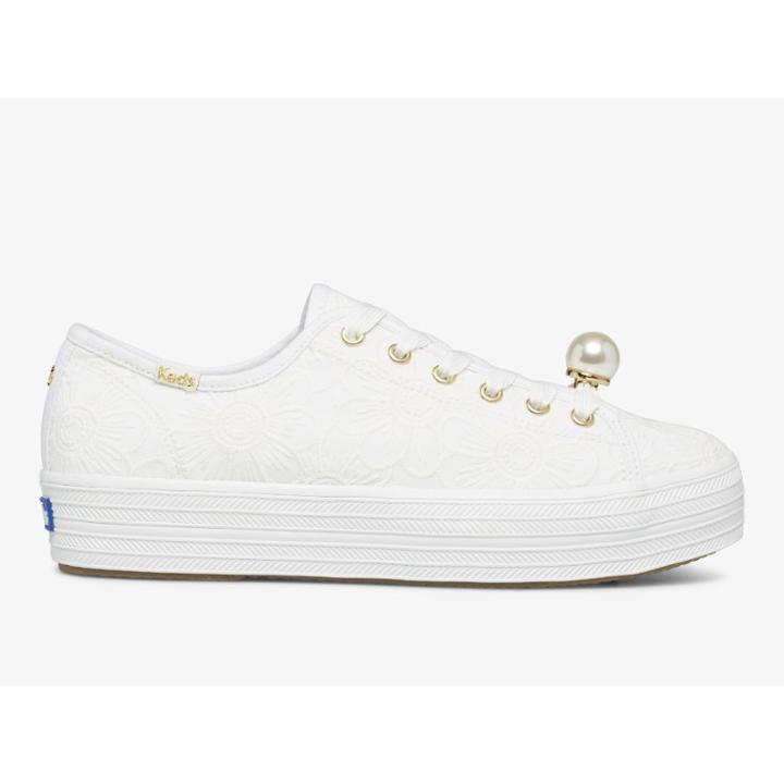Keds X Ksny Triple Kick Floral Eyelet Pearls White, Size 9.5m Women Inchess Shoes