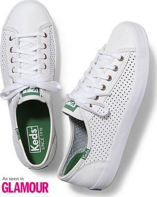 Keds Kickstart Perf Leather White Green, Size 6m Women Inchess Shoes
