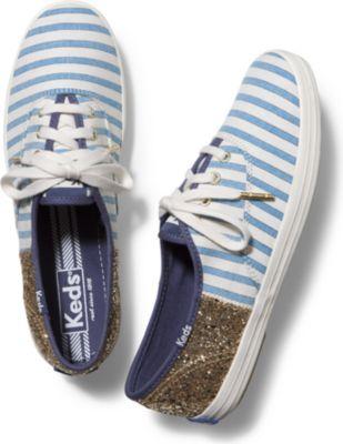 Keds Champion Cabana Stripe Glitter Vivid Blue/gold
