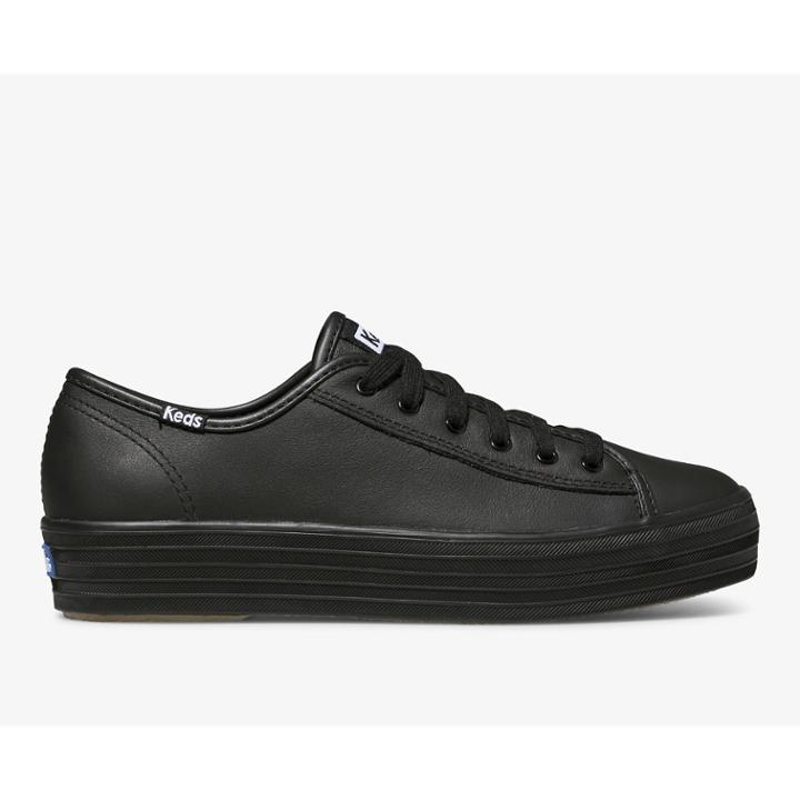 Keds Triple Kick Leather Black Black, Size 10m Women Inchess Shoes