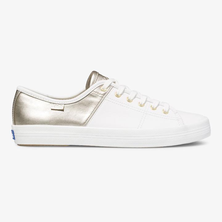 Keds Kickstart 50/50 Leather Metallic White Champagne, Size 11m Women Inchess Shoes