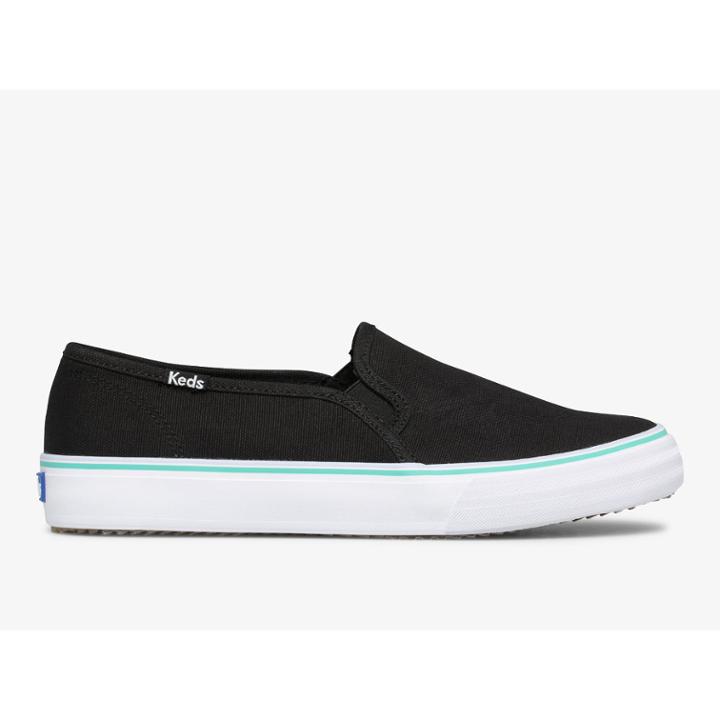 Keds Double Decker Canvas Washable Black Turquoise, Size 8m Women Inchess Shoes