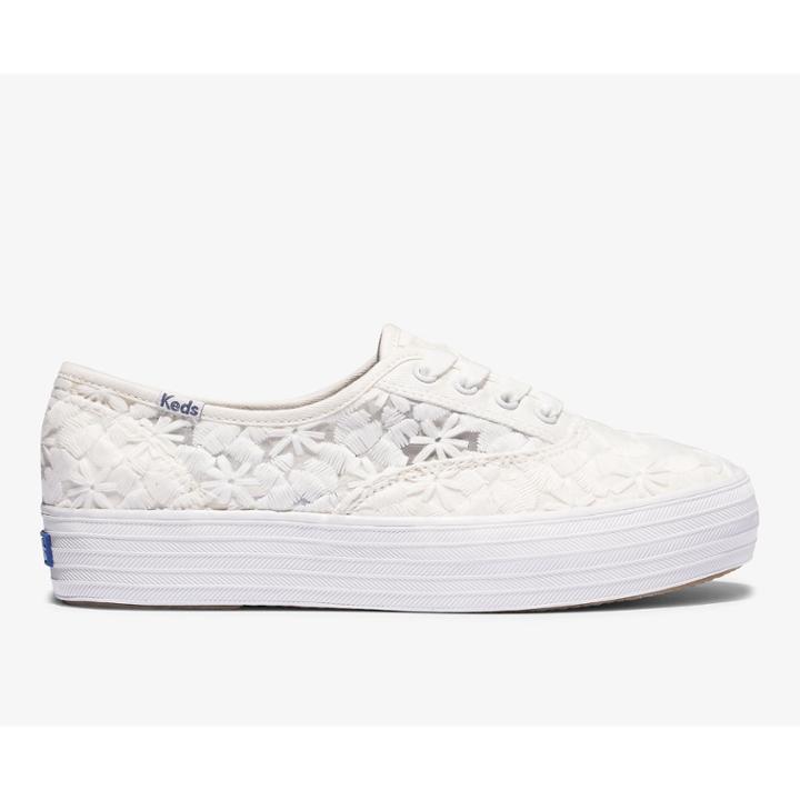 Keds Triple Floral Embroidery Snow White, Size 11m Women Inchess Shoes