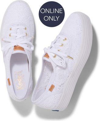 Keds Triple Embroidered Crochet White, Size 5m Women Inchess Shoes