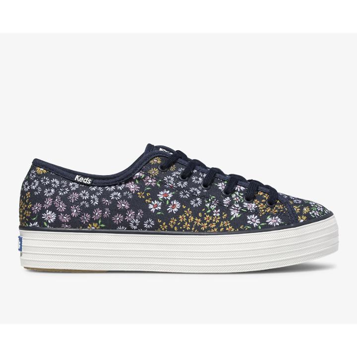 Keds Triple Kick Floral Peacoat Navy, Size 6.5m Women Inchess Shoes