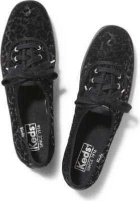 Keds Champion Leopard Flocked Sequin Black, Size 5m Women Inchess Shoes