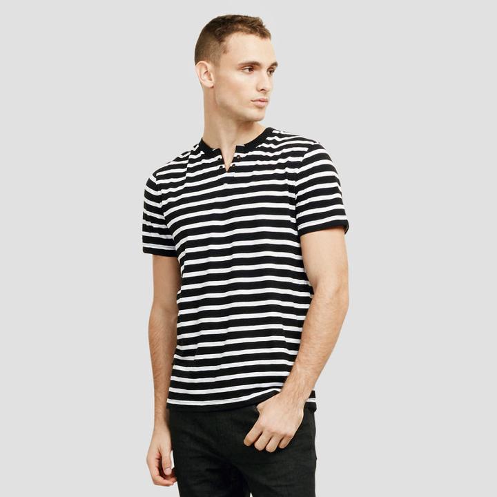 Reaction Kenneth Cole Striped Henley T-shirt - Indigo
