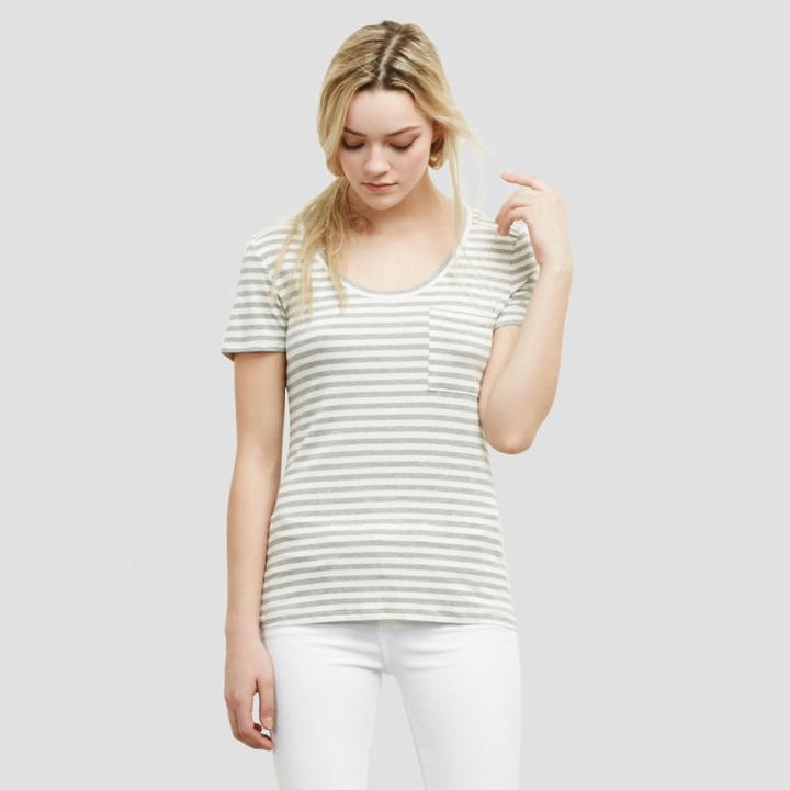 Kenneth Cole New York Striped Scoop Pocket Tee - Grey/creme