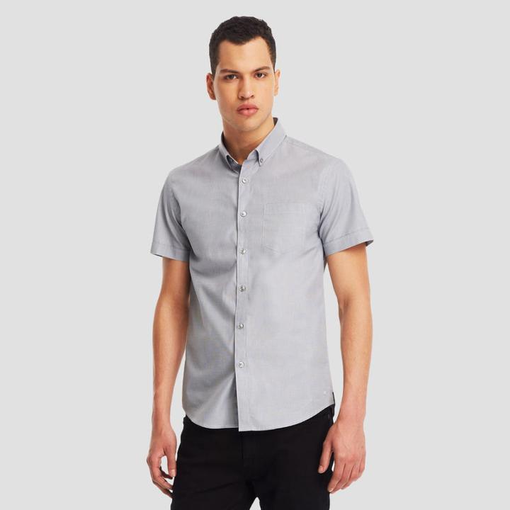 Kenneth Cole New York Short-sleeve End-on-end Shirt - Dim Grey Cb