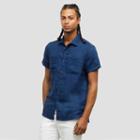 Kenneth Cole New York Short-sleeve Linen Button-front Shirt - Smokey Blue