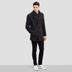 Reaction Kenneth Cole Wool Pea Coat With Leather Shoulder Details - Charcoal
