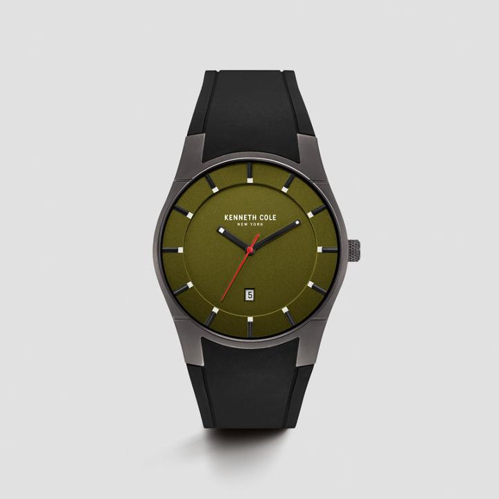 Kenneth Cole New York Black Silicone Strap Watch With Green Dial - Neutral