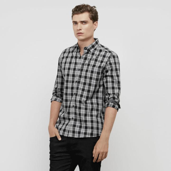 Kenneth Cole New York Long Sleeve Heather Plaid Shirt - Black