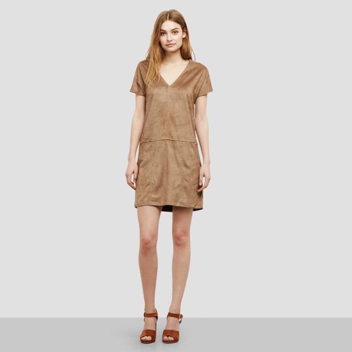 Kenneth Cole New York Faux Suede V-neck Dress - Tan