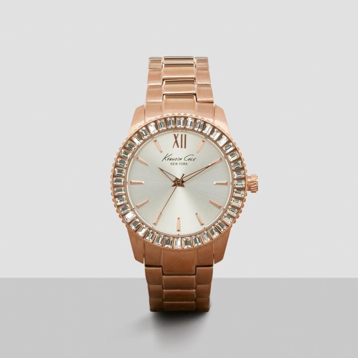 Kenneth Cole New York Rose Goldtone Baguette Crystal Link Watch - Neutral
