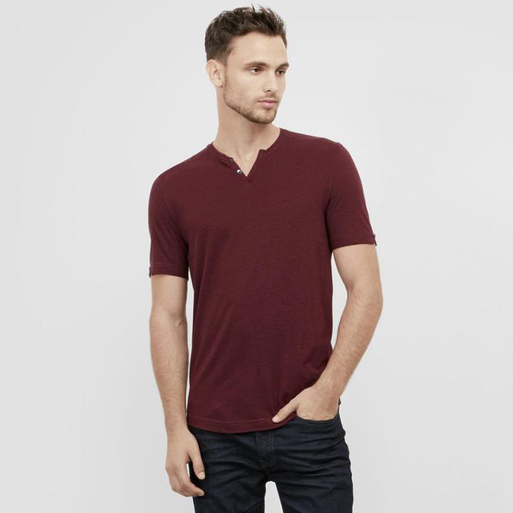 Kenneth Cole New York Short-sleeve Striped Henley - Malbec