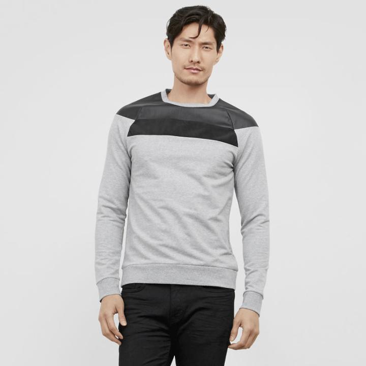 Reaction Kenneth Cole Long-sleeve Crewneck With Faux Leather And Suede - Heather Grey