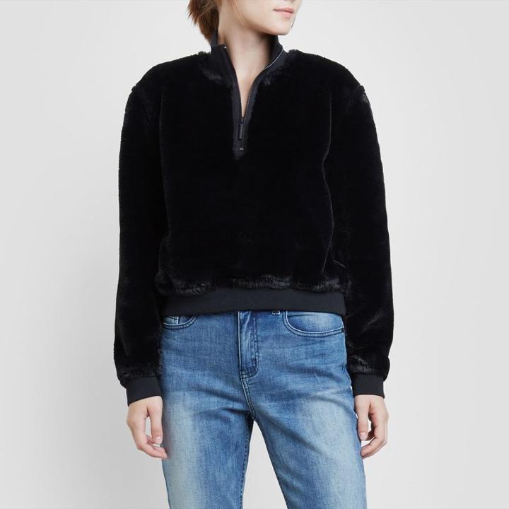 Kenneth Cole New York Half Zip Faux Fur Sweatshirt - Black