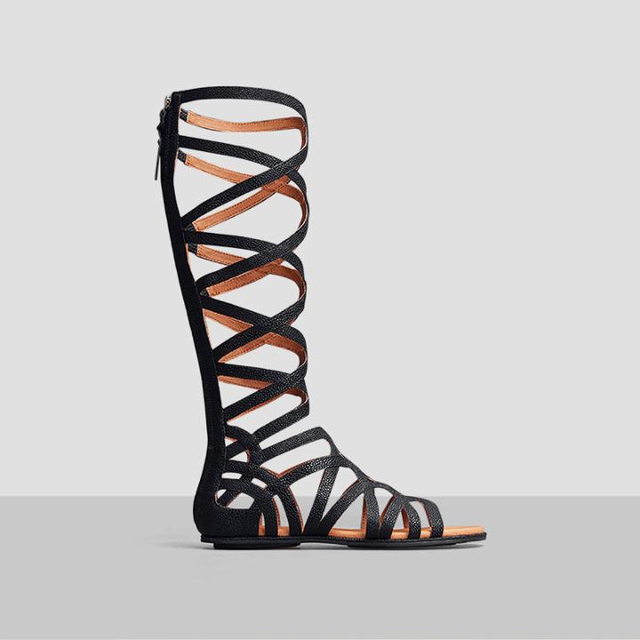 Gentle Souls By Kenneth Cole Make Or Break Leather Tall Gladiator Sandal - Black