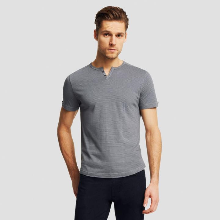 Reaction Kenneth Cole Short-sleeve Jersey Stripe Henley - Dim Grey