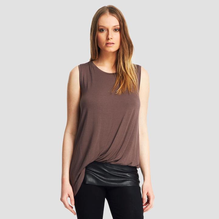 Kenneth Cole New York Draped Jersey Top With Faux-leather Hem - Cocoa Mauve