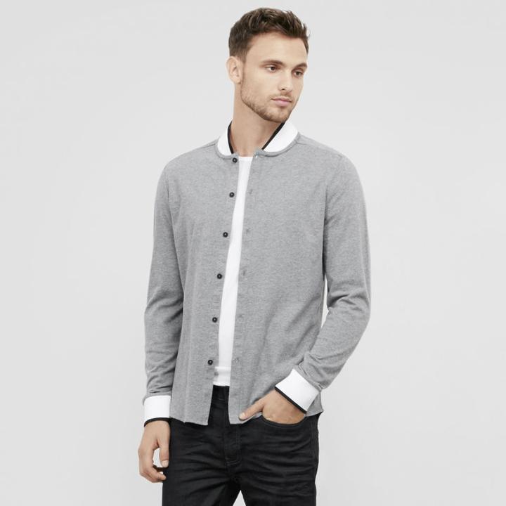 Kenneth Cole New York Long Sleeve Button Front Knit Shirt - Heather Grey