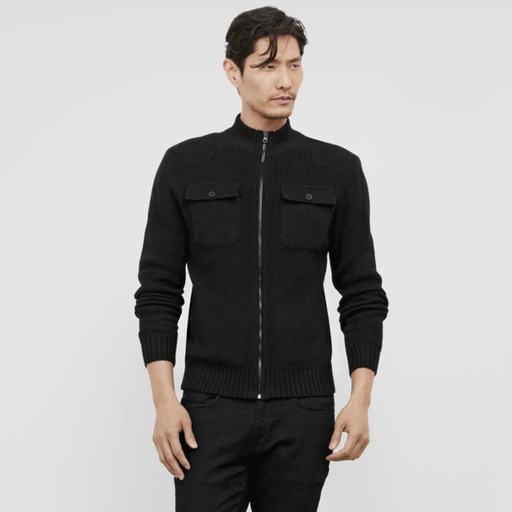 Kenneth Cole New York Marled Sweater Jacket - Black