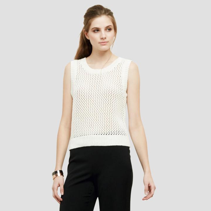 Kenneth Cole New York Open Knit Sleeveless Cropped Sweater - Ecru