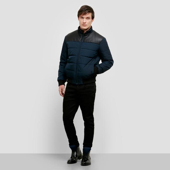 Reaction Kenneth Cole Faux Leather Trim Puffer Jacket - Indigo