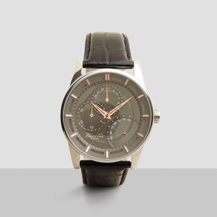 Kenneth Cole New York Gunmetal Chronograph Watch With Croco-leather Strap - Neutral