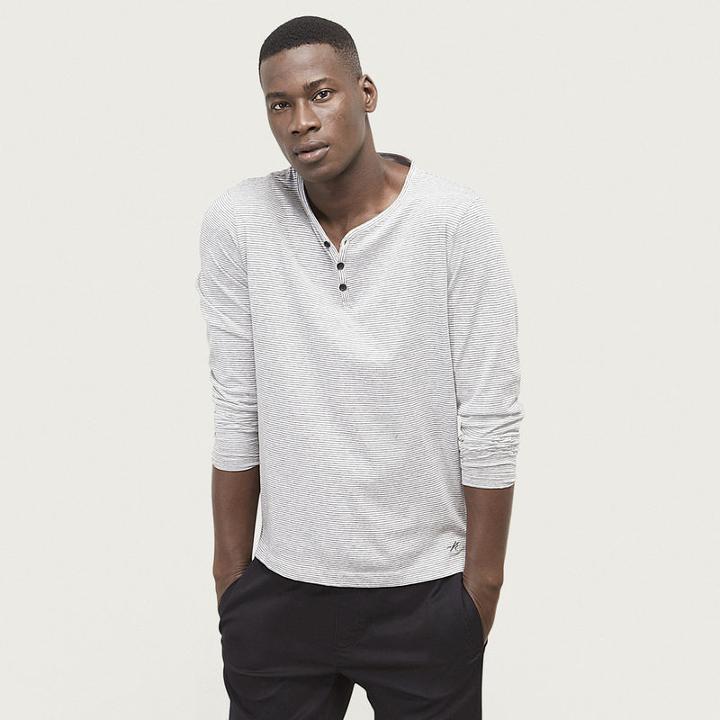 Kenneth Cole New York Long-sleeve Stripe Henley - Heather Grey