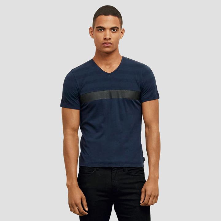 Reaction Kenneth Cole Contrast Stripe V-neck T-shirt - Indigo
