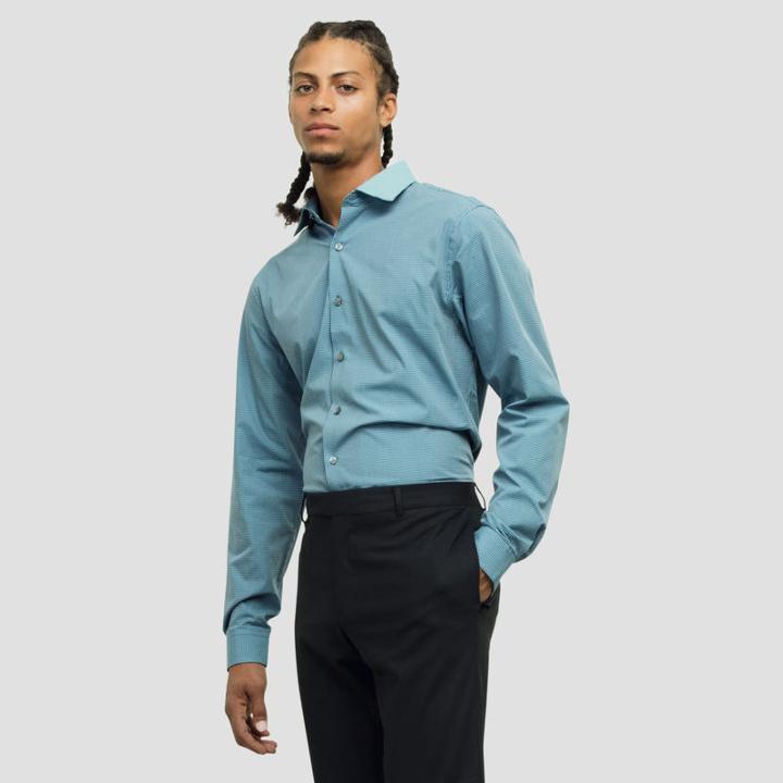 Reaction Kenneth Cole Slim-fit Gingham Shirt - Cadet Blue
