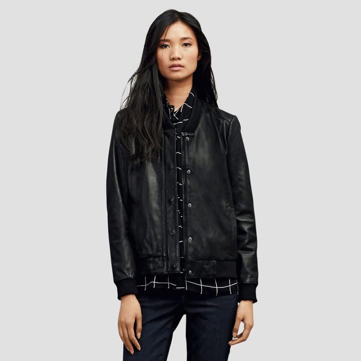 Kenneth Cole Black Label Leather Bomber Jacket - Black