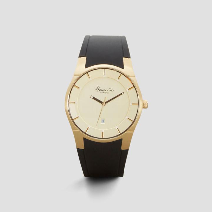 Kenneth Cole New York Gold Watch With Black Rubber Strap - Neutral