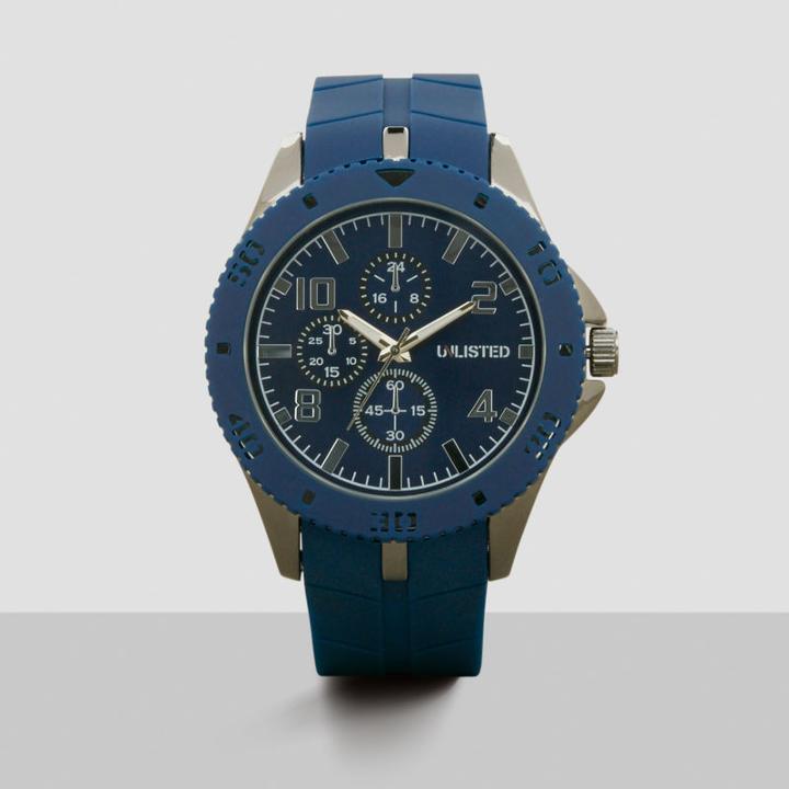 Unlisted, A Kenneth Cole Production Silvertone Blue Accent Watch With Plastic Strap - Neutral