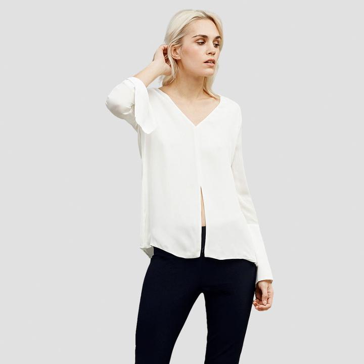 Kenneth Cole Black Label Split Front V-neck Blouse - White