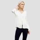 Kenneth Cole Black Label Split Front V-neck Blouse - White