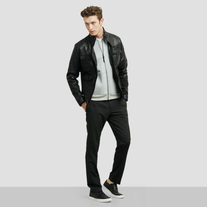 Kenneth Cole New York Leather Aviator Jacket - Black